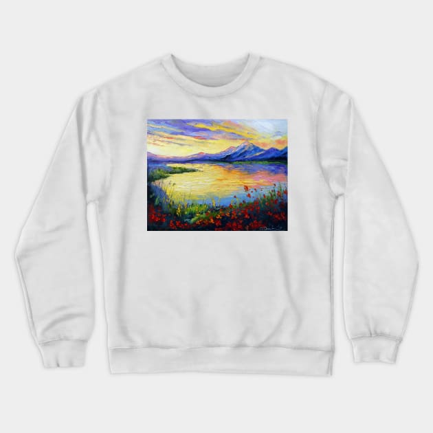 Flowers at the mountain lake Crewneck Sweatshirt by OLHADARCHUKART